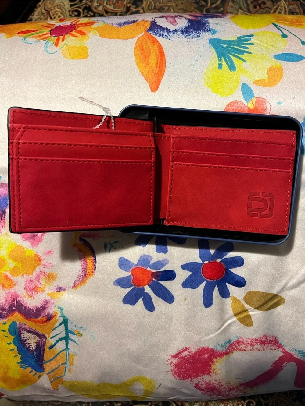 Distortion Red Embossed Leather Card & Key Holder